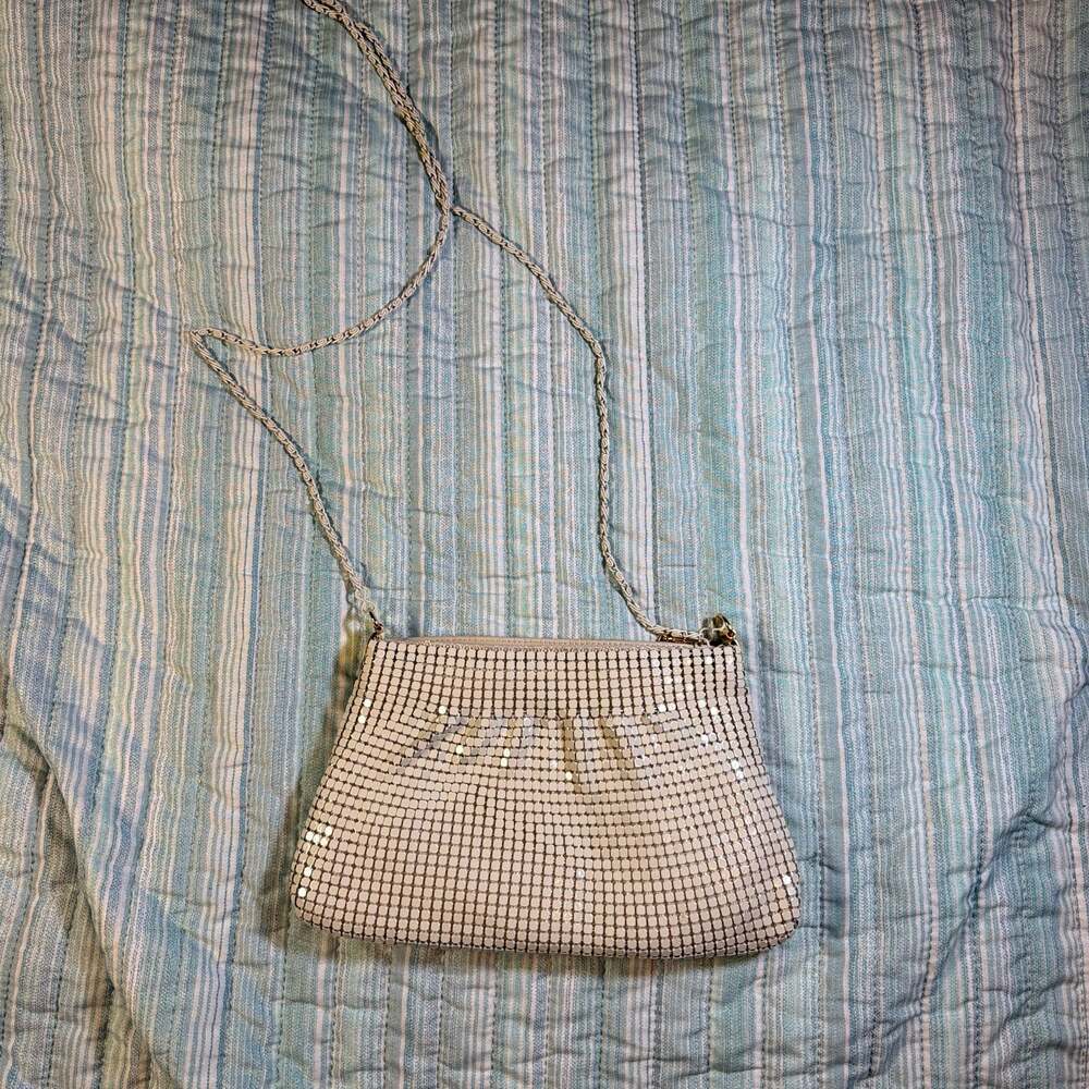 Vintage White Metal Mesh Evening Bag Crossbody Purse